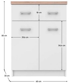 Komód 2D1S/60, fehér/sonoma tölgy, TOPTY TYP 41