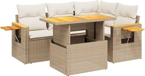 vidaXL 5 részes bézs polyrattan kerti ülőgarnitúra párnákkal
