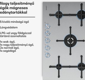 Klarstein Illuminosa 5 gázfőzőlap 5 égővel Sabaf égőkkel rozsdamentes acélból