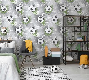 Holden Decor Adventure Awaits Football Frenzy szürke-zöld focis papír tapéta – 14092