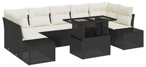 8 Részes Kert Sofa Készlet Párnákkal Fekete Poli Rattan