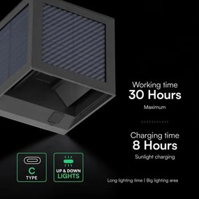 LED napelemes fali lámpa érzékelővel LED/9W/3,7V 3000/4000/6000K IP65 2600mAh fekete