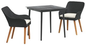 3 darabos kerti étkező szett fekete poly rattan