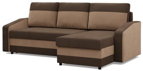 Hewlet sarokkanapé, 2 ágyneműtartóval, szövet anyag, univerzális oldal, hab töltet, barna