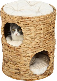 PawHut Kaparófa, 50 cm Magas Macska Torony 2 Barlanggal, Párnás Kaparófa, Vízitökből Készült Macska Torony, 3,5 kg-os Macskák Számára, Világos Barna |