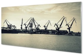 Üvegképek Gdanski hajógyár daruk folyó 100x50 cm