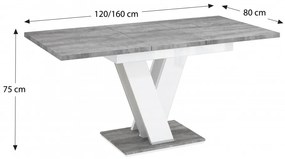 Masiv bővíthető étkezőasztal 4-6 személyes beton/magasfényű fehér