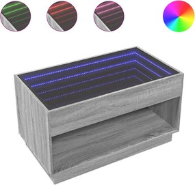vidaXL szürke sonoma végtelen hatású LED-es dohányzóasztal 90x50x50 cm