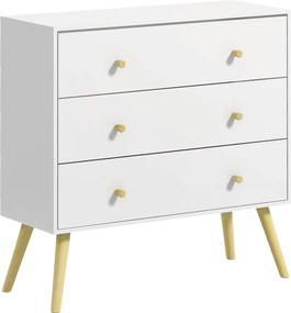 HOMCOM 3-fiókos Komód, Tölgyfából készült lábakkal, Lakószoba, Iroda, Hálószoba, Teherbírás: 70 kg, 80x30x80 cm, Fehér | Aosom