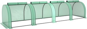Outsunny Mini Kert Üvegház mini alagút üvegház paradicsom üvegház 4 x 1 x 0,8 m Acél Magas sűrűségű PE 140 g/m² UV-álló 4 húzózippes ajtóval Zöld | Ao