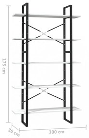 ötszintes fehér fenyőfa könyvszekrény 100 x 30 x 175 cm