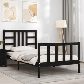 fekete tömör fa ágykeret fejtámlával 100 x 200 cm