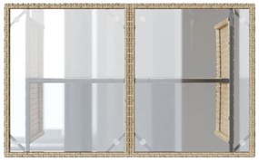 bézs polyrattan üveglapos kerti asztal 110x68x70 cm