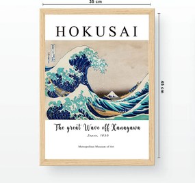 Hokusai A nagy hullám Kanagavánál keretezett falikép, 35 x 45 cm