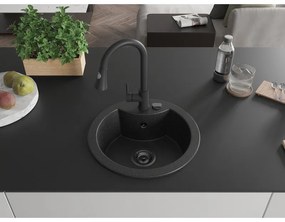 Mexen Diego, 1 kamrás gránit mosogató 488x488x167 mm és Elia mosogató csaptelep, fekete-ezüst metál, 6512-73-670101-70-B