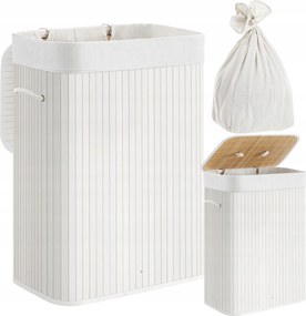Bambusz szennyestartó kosár fehér kivehető betéttel 72L