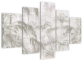 Kép - Trópusi növények a falon szürke színben (150x105 cm)