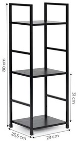 Intenso Home 3 szintes nyitott könyvespolc 29 x 80cm (Fekete) | Univerzális tároló állvány fém lábakkal