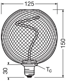 LED Dimmelhető izzó DECOR FILAMENT G125 E27/3,5W/230V 1800K fekete - Osram