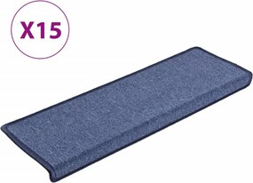 vidaXL 15 db kék lépcsőszőnyeg, téglalap alakú széllel, 65 x 21 x 4 cm