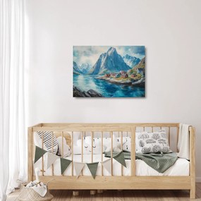 Üveg kép - Norvég falu (70x50 cm)