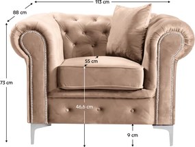 Luxus fotel, világosbarna Velvet szövet, ROMANO