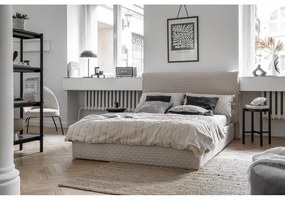 Bézs kárpitozott franciaágy tárolóhellyel ágyráccsal, 140x200 cm Sleepy Luna – Miuform