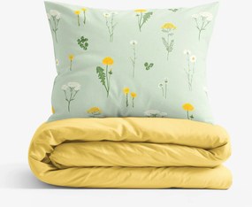 Goldea pamut ágyneműhuzat duo - mező, zöld melanzs alapon, sárga hátoldal 200 x 200 és 2db 70 x 90 cm