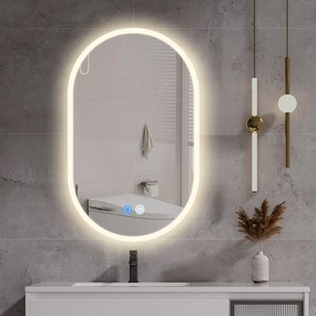 Erga Demi, ovális LED tükör 60x90cm, 3 színű fény, első világítás, páramentes fűtőbetét, ERG-V01-Demi-6090-CL