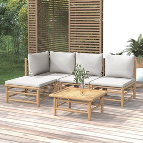 vidaXL 5 részes bambusz kerti ülőgarnitúra világosszürke párnákkal