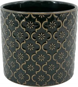 VirĂĄgcserĂ©p kerĂĄmia fĂ©nyes sötĂ©tzöld virĂĄgdĂsz 16 cm