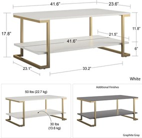 Camila fehér-aranyszínű dohányzóasztal, 106 x 45 cm - CosmoLiving by Cosmopolitan