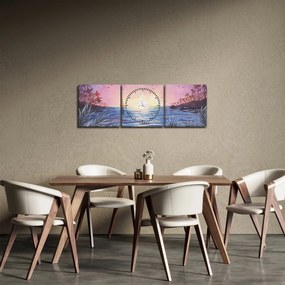 Kép - naplemente a víz felett, akvarell (órával) (90x30 cm)