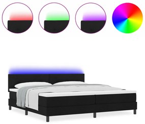 Boxspring Ágy Matraccal &amp; LED Fény Fekete 200x200 cm Szövet
