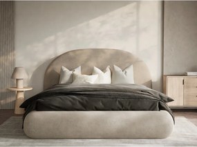 Bézs kárpitozott ágyneműtartós franciaágy ágyráccsal 160x200 cm Maumere – Maison de Rêve