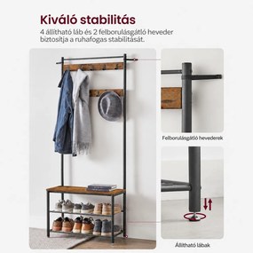 Kabáttartó, ruhafogas cipőtárolóval, rusztikus barna