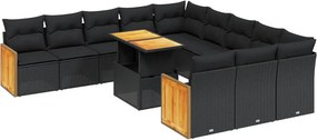 vidaXL 11 részes fekete polyrattan kerti ülőgarnitúra párnákkal