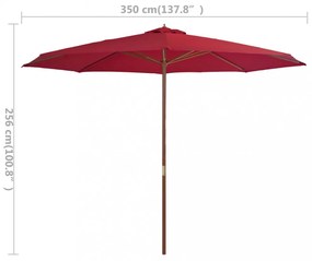 burgundi vörös kültéri napernyő farúddal 350 cm