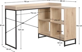 Sarok számítógépasztal, tölgy/fekete, ULOSTOL