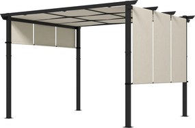 Outsunny pergola kb. 3,58 x 2,97 m állítható tetővel — önálló acél teraszárnyékoló a kertbe, bézs | Aosom