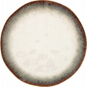 Kerámia étkészlet tányér 26 cm nagy Boho retro krém barna fehér
