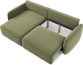 Zöld bársony kinyitható-tárolóhelyes sarokkanapé (bal oldali-heverő résszel) Kalena – Makamii