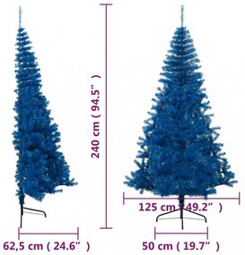 kék PVC fél műkarácsonyfa állvánnyal 240 cm