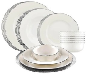 24 darabos porcelán étkészlet, fehér/ezüst