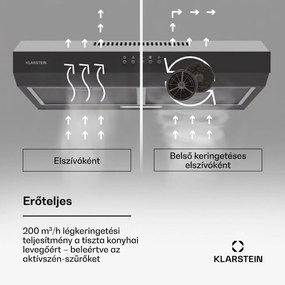 Klarstein Contempo 60 beépíthető páraelszívó 60 cm 200 m³/h LED rozsdamentes acél akril