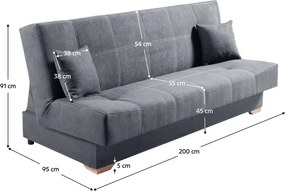 Kinyitható heverő, szürke, GINY