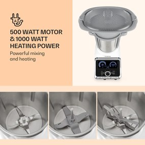 Klarstein GrandPrix konyhai robotgép, 500 W/1000 W, 2,5 L nemesacél keverőtál, fehér