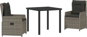 vidaXL Kert étkező szett 3 pcs Szürke polirattan