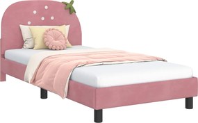 vidaXL Gyerekágy kerettel fejtámlával Rózsaszín 90 x 190 cm Bársony