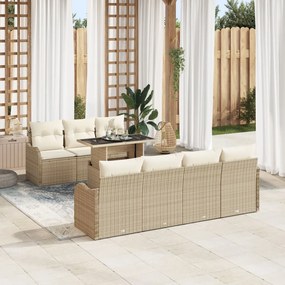 8 részes kerti kanapészett párnákkal bézs poly rattan, 2-személyes kerti kanapé párnákkal bézs poly rattan